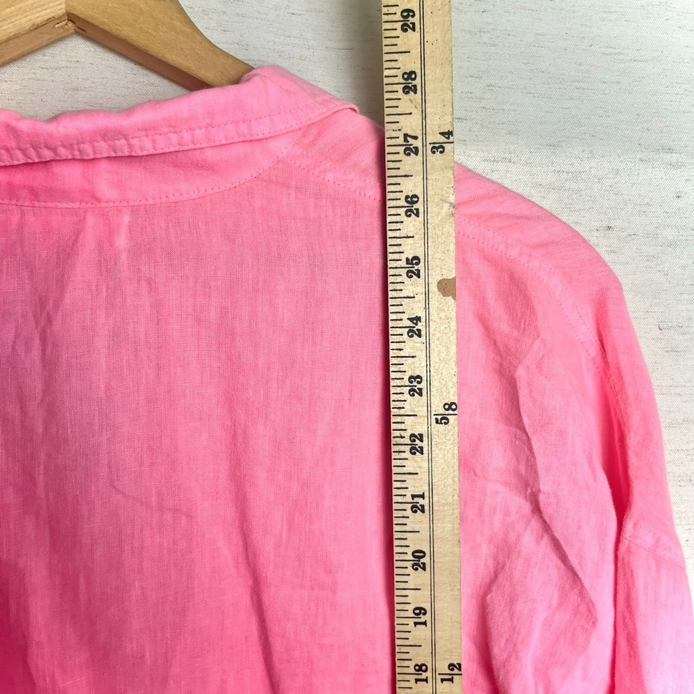 C&C California 100% Linen Hot Pink Split Neck Top Size Medium Resort Vacation - Picture 6 of 6